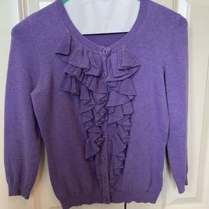 The Limited purple ruffle 3/4 sleeve cardigan